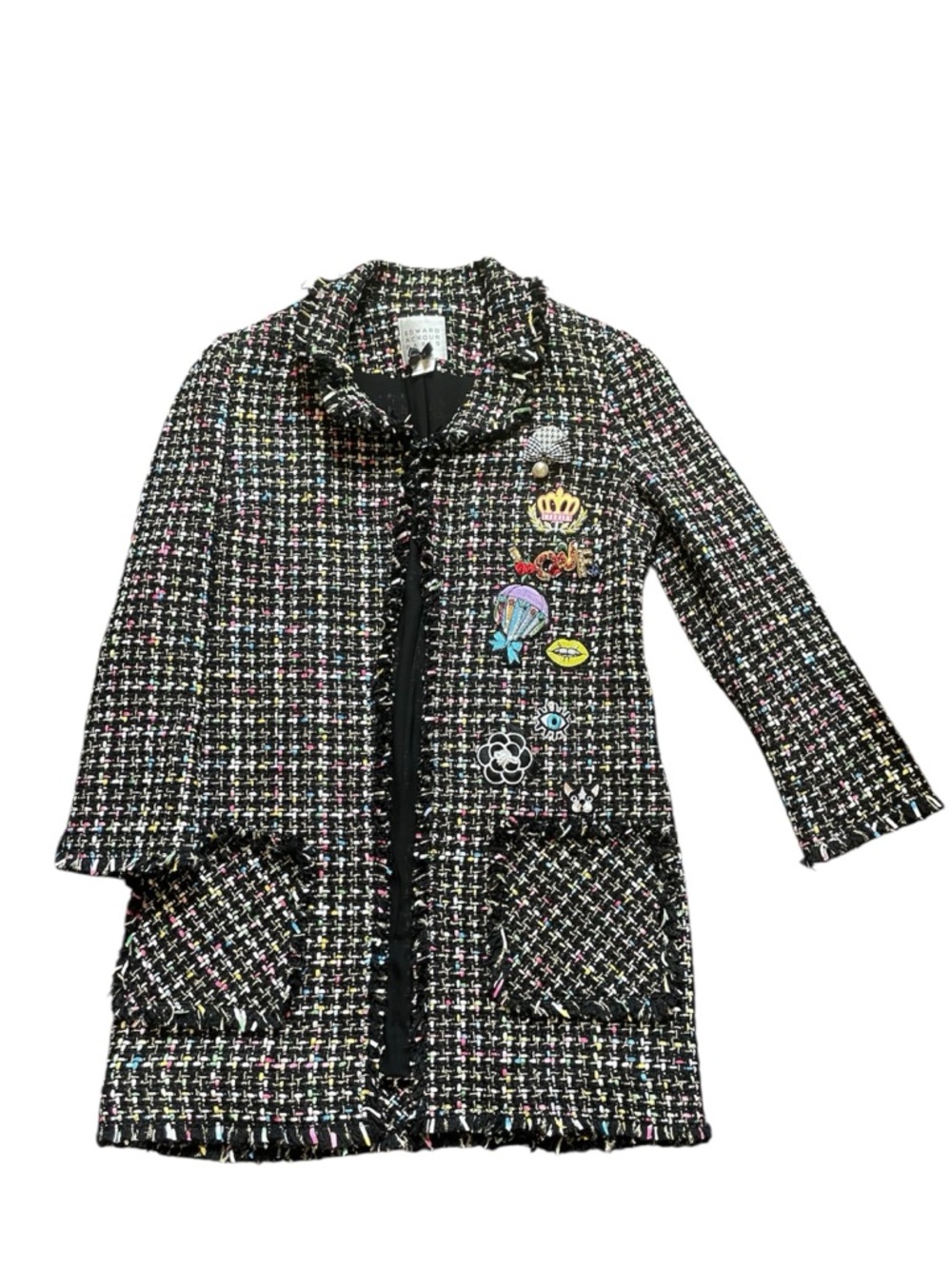 Edward Achour Paris Tweed Patch Coat Black White Multicolored Size 38 size Small